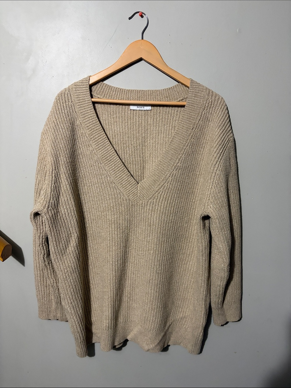 Ricki's Taupe V-Neck Ribbed Sweater